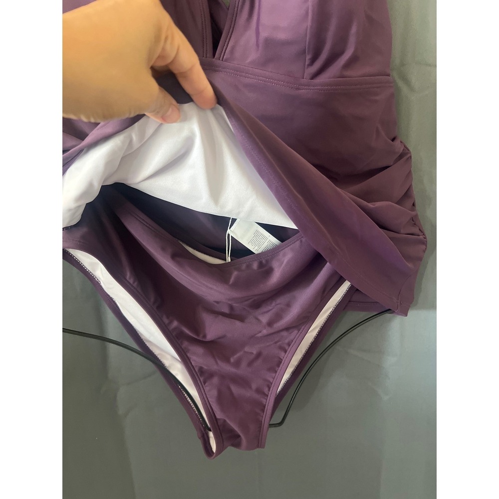 Cupshe Purple Ruched V-Neck Tie Back Tankini Set Swimsuit Women Large - Picture 4 of 7